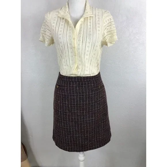 Loft Shift Skirt Sz 8 Boucle Multicolor Skirt 2 Front pockets - Picture 7 of 7